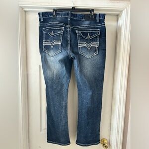 True Luck Dark washed jeans with bold stitching back in 38/32